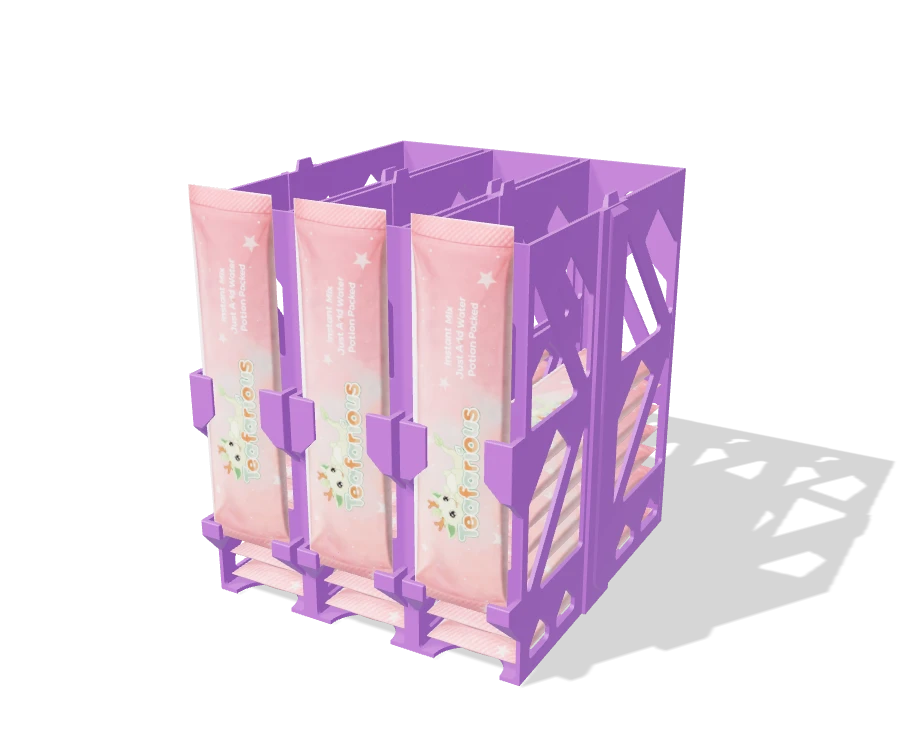 Teafarious Packet Holder 3-Bay Lattice Combined with packets resting in the front supports