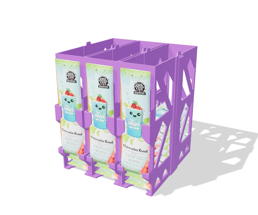The Loaded Tea Shop Packet Holder 3-Bay Lattice Combined with packets resting in the front supports