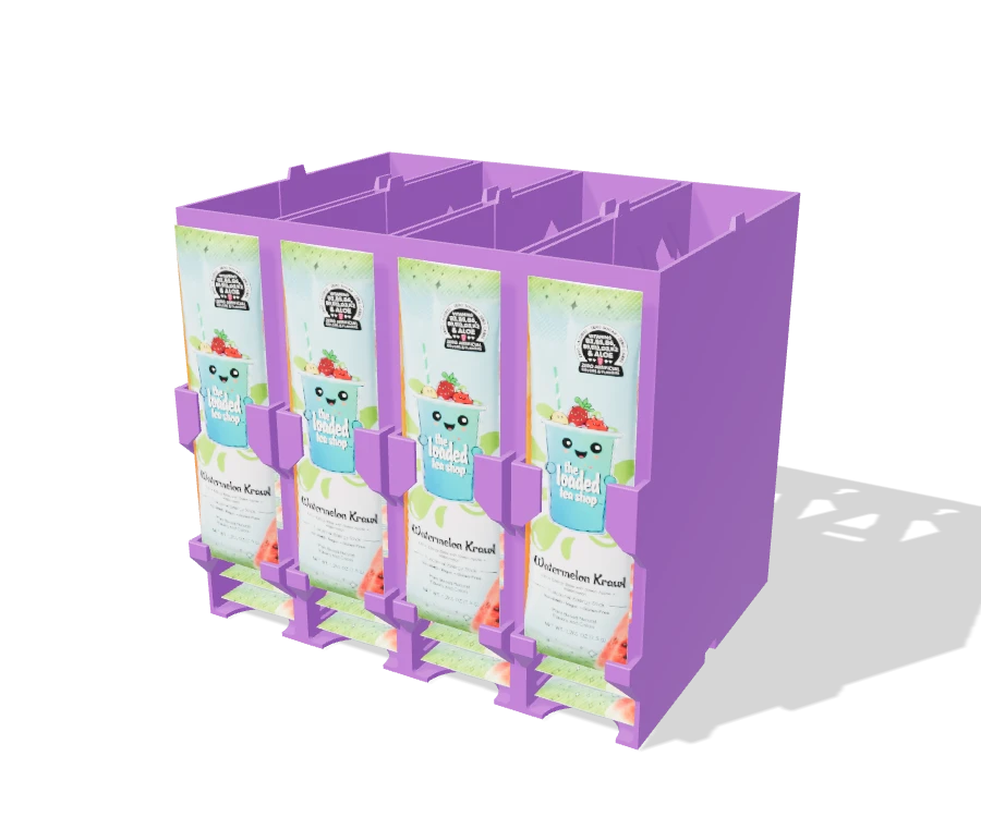The Loaded Tea Shop Packet Holder 4-Bay Filled Combined with packets resting in the front supports