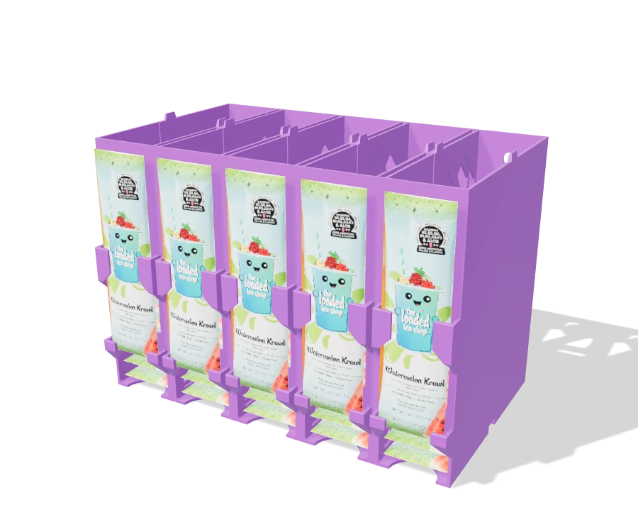 The Loaded Tea Shop Packet Holder 5-Bay Filled Combined with packets resting in the front supports